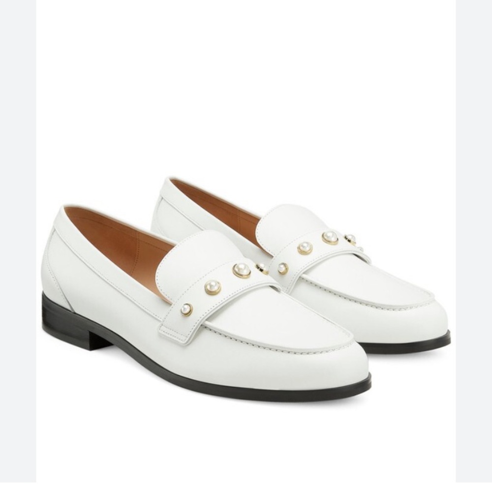 STUART WEITZMAN White Owen Faux Pearl Penny Loafers